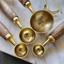 Load image into Gallery viewer, Wooden Measuring Spoons Set-Gold Finish-Brass Inlay Handles