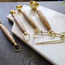 Load image into Gallery viewer, Wooden Measuring Spoons Set-Gold Finish-Brass Inlay Handles