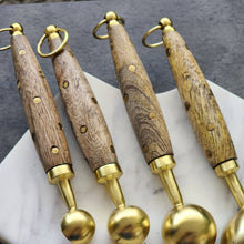 Load image into Gallery viewer, Wooden Measuring Spoons Set-Gold Finish-Brass Inlay Handles