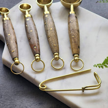 Load image into Gallery viewer, Wooden Measuring Spoons Set-Gold Finish-Brass Inlay Handles
