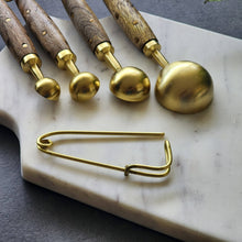 Load image into Gallery viewer, Wooden Measuring Spoons Set-Gold Finish-Brass Inlay Handles
