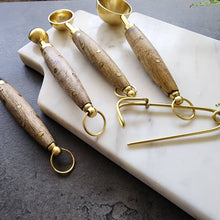 Load image into Gallery viewer, Wooden Measuring Spoons Set-Gold Finish-Brass Inlay Handles
