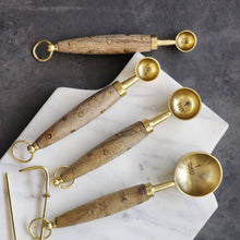 Load image into Gallery viewer, Wooden Measuring Spoons Set-Gold Finish-Brass Inlay Handles

